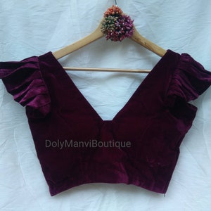 Wine color side zip velvet blouse for saree, Indian Sari Blouse, Sari Blouse, Women Blouse, Saree Blouse, Crop Top, Readymade Sari Blouse