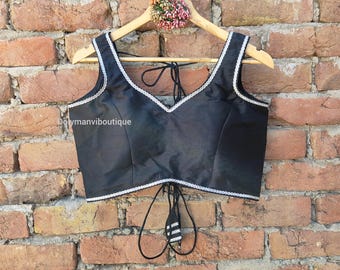 Black colour fancy blouse, Saree Blouse, Lahenga choli, Crop Top, Beautiful blouse, Indian blouse, Handmade Fancy.