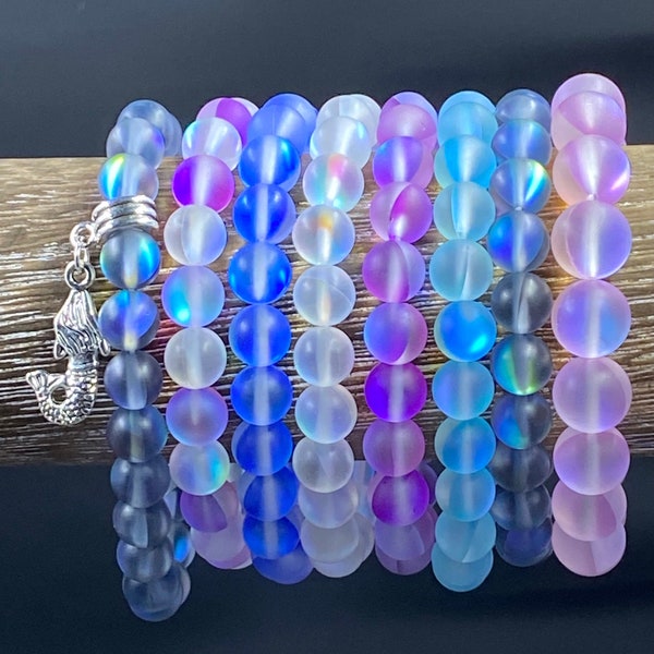 Mermaid Aura Glass Crystal Bead Bracelet, Stretchy Bracelet, Glimmer Bracelet, Holiday or Special Occasion Gift