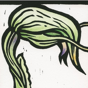 Native Greenhood Orchid, Linocut Card,art nouveau, Watercolour Card, Australian Native Card, Australian Linocut, australian wildflower
