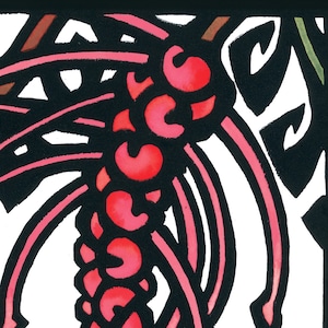 Red Grevillea, Original Linocut, Watercolour, Handcoloured Linocut, Australian Native,  Australian Bush, Australiana, Art Deco, Theatre
