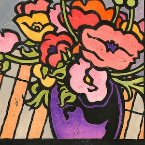 La alegría de Lynette Clarice, Tarjeta en linóleo, Tarjeta en blanco, Tarjeta de acuarela, Clarice Cliff, ramo de flores, Margaret Preston