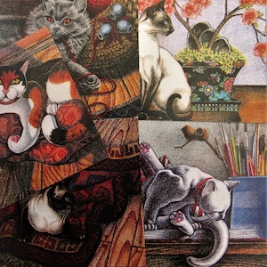 Mixed pack of 5 Cards, Cat Cards 2, coloured pencil, cat card, playful cat, blank card, moggies, kids book, cat drawing,  book illustration.