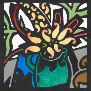 Emerald Jug, Original Linocut, Aussie Bouquet,  Australian Native, Australian Flowers, Australian Flora, Bush Posy, Australiana, Grevillea