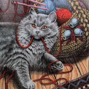 Tricot Grey Boy, crayon de couleur, carte de chat, tricot, chat persan, carte vierge, moggies, livre pour enfants, dessin de chat, gumnuts, panier en raphia.