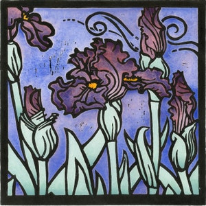 Satine, Iris, Cartão Linogravura, Cartão em Branco, Cartão Aquarela,