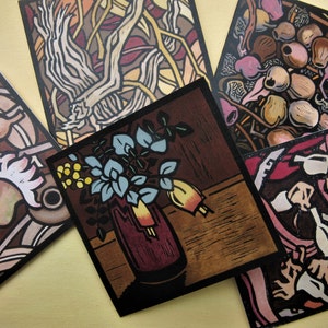 Mixed Pack of 5 Cards, Australian Natives, Australian Linocut Cards, Floral, Australian Wildflowers, Australian Souvenir, Birthday Card,