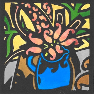 Blue Jug Posy, Original Linocut, Aussie Bouquet,  Australian Native, Australian Flowers, Australian Flora, Bush Posy, Australiana, Grevillea