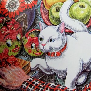 ブランチのお手伝い、色鉛筆、猫のカード、四角い猫のカード、白い猫、空白のカード、猫ちゃん、子供向けの本、猫の絵。
