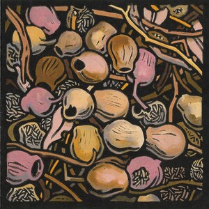 Gumnuts, Linocut Card, Watercolour Card, Australian Native Card, Australian Linocut, Gumtree Card, australian flora, gumnuts,