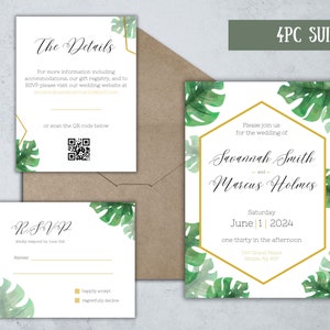 4PC Printed Wedding Invitation Suite, Tropical Wedding Invitation, Tropical Invitation, Invite Suite, Tropical Wedding, Palm Fond Wedding