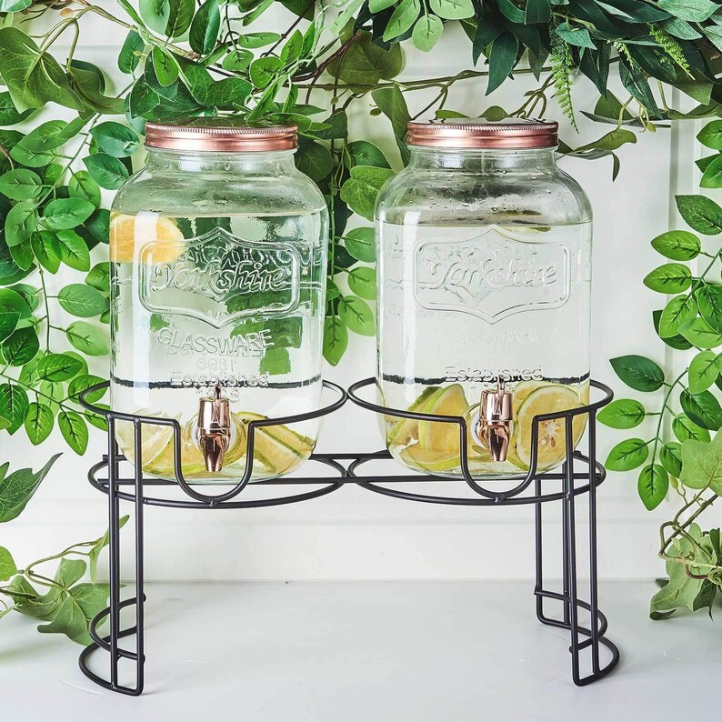 Set of 2 Glass Beverage Dispenser with Spigot Metal Lid and Etsy