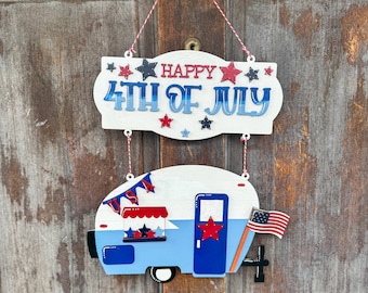Camper Door Hanger, July 4th Door Hanger, Camper Life, Housewarming Gift, Hanging Door Sign, Patriotic Door Hanger, Camping Door Sign