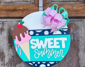 Sweet Summer Door Hanger, Ice Cream Door Hanger, Summer Door Decor, Summer Door Sign, Ice Cream Sign, Hand Painted Door Hanger, Summer Sign