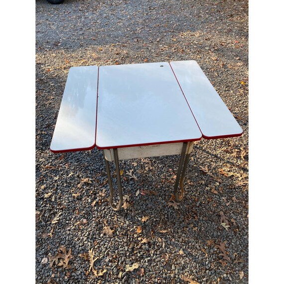 Antique Porcelain / Enamel Kitchen Dining Table Drop Leaf Red Etsy