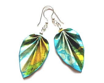 Origami Earrings Inspired by Van Gogh – Wheatfield with Cypresses