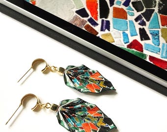 Origami Leaf Earrings : Handmade Paper Jewelry, Lightweight Paper Gift