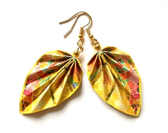 Origami Leaf Earrings, Handmade Paper Jewelry, Lightweight Nature Inspired Dangles, Unique Art Gift
