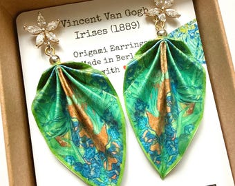 Origami Leaf Earrings : Handmade Paper Jewelry, Lightweight Paper Gift, 18 Carat Gold-Plated Zircon