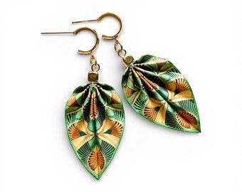 Origami Leaf Earrings : Handmade Paper Jewelry, Lightweight Paper Gift
