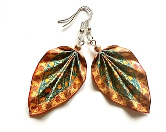 Origami Leaf Earrings, Handmade Paper Jewelry, Lightweight Dangle Earrings, Minimalist Gift for Women