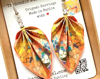 Handmade Origami Leaf Earrings, Unique Paper Anniversary Gift for Her