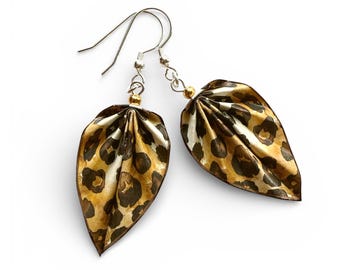 Leopard Origami Earrings  316 Stainless Steel - Water-Resistant Paper Jewelry by HandnPixel