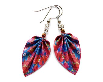 Origami Leaf Earrings • Lightweight Paper Dangle Jewelry • Mothers Day Gift Floral