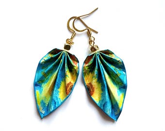 Handmade Sunflower Paper Earrings: Stainless Steel Hook