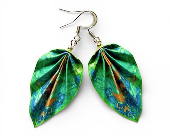 Van Gogh Irises Inspired Origami Earrings – Hand-Folded Paper Art Jewelry