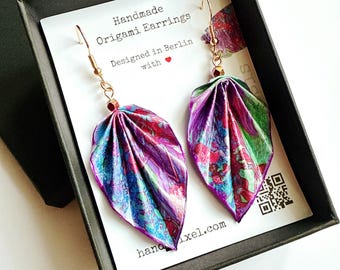Personalised Handmade Origami Leaf Earrings – Lightweight Paper Dangle Jewelry – Mother’s Day Gift Ready