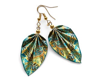 Handmade Origami Leaf Earrings – Sealed Paper Jewelry, 316 Stainless Steel Hooks, Lightweight, Water-resistant