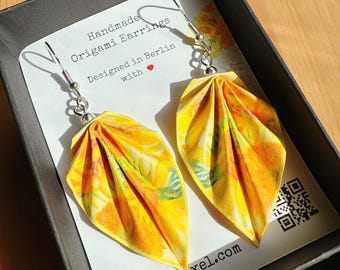 yellow earrings spring leaf origami winter, valentines day gifts