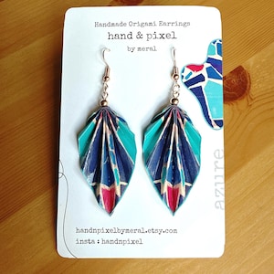 ORECCHINI ORIGAMI COLORATI / gioielli pendenti a forma di foglia, ganci dorati, regalo personalizzato per mamma, sorella, moglie e lei, orecchini di carta giapponesi