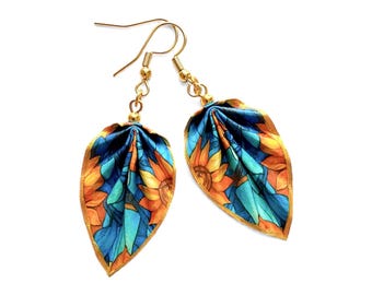 Blue Forest Origami Earrings  316 Stainless Steel - Water-Resistant Paper Jewelry by HandnPixel