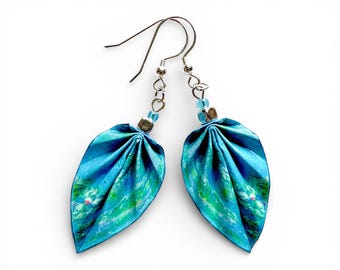 Origami Earrings Inspired by Monet: Handmade Paper Jewelry, Lightweight Art Paper Gift