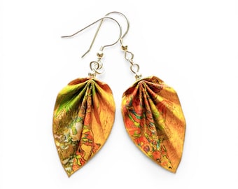 Origami Leaf Earrings Mothers Day Gift : Handmade Paper Jewelry, Lightweight Paper Art