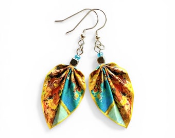 Handmade Origami Leaf Earrings – Fine Art Inspired Paper Jewelry, 1st Anniversary Gift
