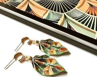 Origami Leaf Earrings : Handmade Paper Jewelry, Lightweight Paper Gift