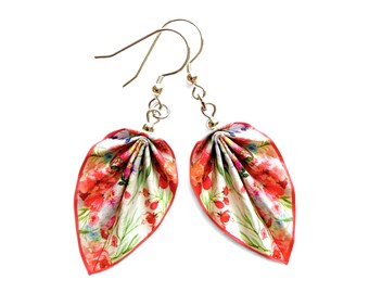 Spring Origami Earrings  316 Stainless Steel - Water-Resistant Paper Jewelry by HandnPixel