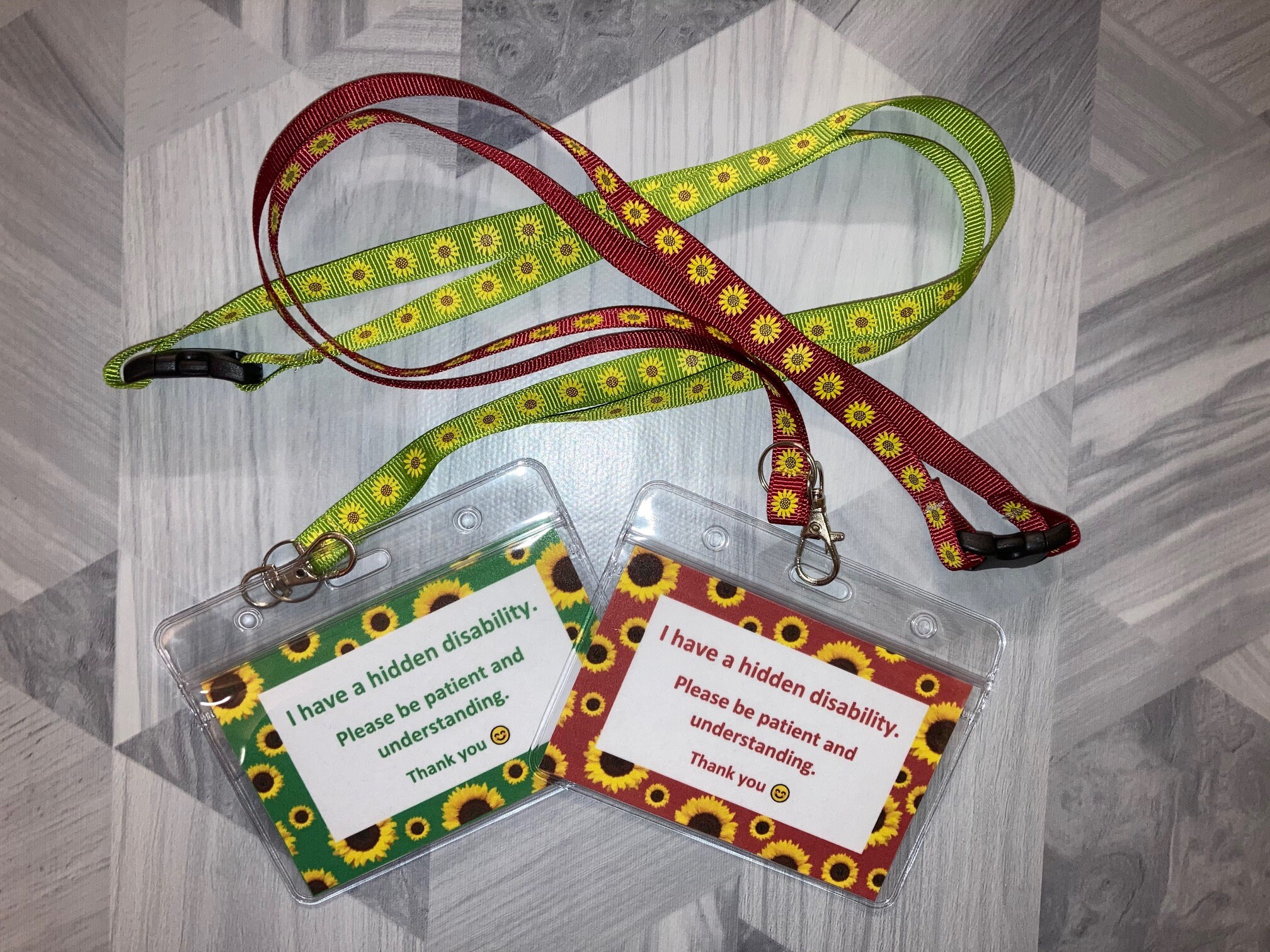 Sunflower Lanyard. Hidden Disability. Badge Holder. Green. Etsy