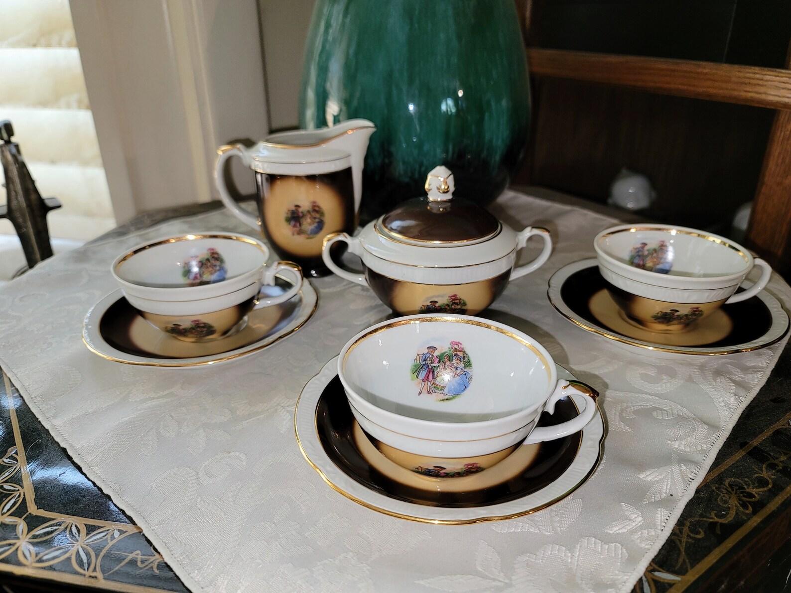 Vintage Chodziez Porcelain Tea Set Made in Poland Brown Gold Etsy