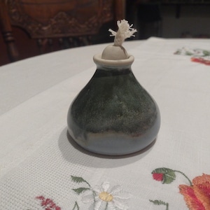 Hand thrown Ceramic Oil Lamp - Blue Green