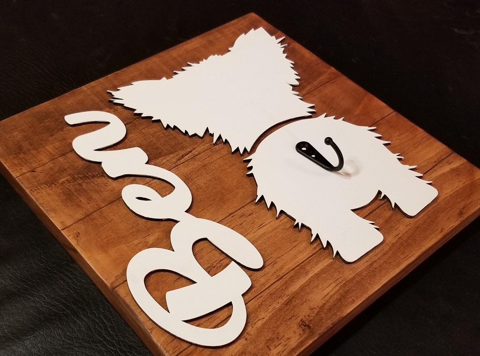 Custom wood dog leash hanger. Etsy