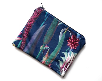 Velvet makeup bag / floral botanical / present /handmade gift