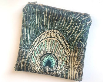 Liberty London makeup bag / velvet makeup bag / cosmetic pouch peacock feather /present / handmade gift