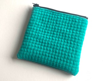 Green velvet makeup bag / quilted cosmetic pouch purse / present / handmade gift