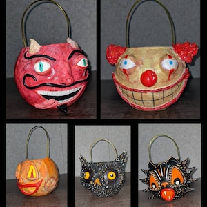 Vintage Inspired trick or treat bucket Halloween decorations