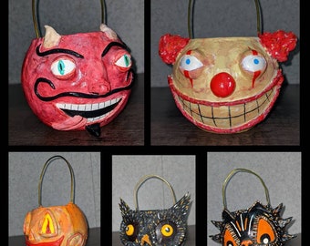 Vintage Inspired trick or treat bucket Halloween decorations
