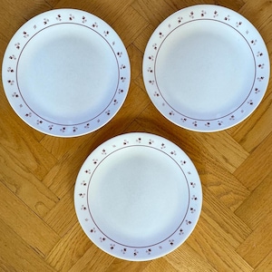 Set of 3 Corelle by Corning &quot;Burgundy Rose&quot;  10&quot; Dinner Plates